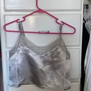 Silver cropped satin top